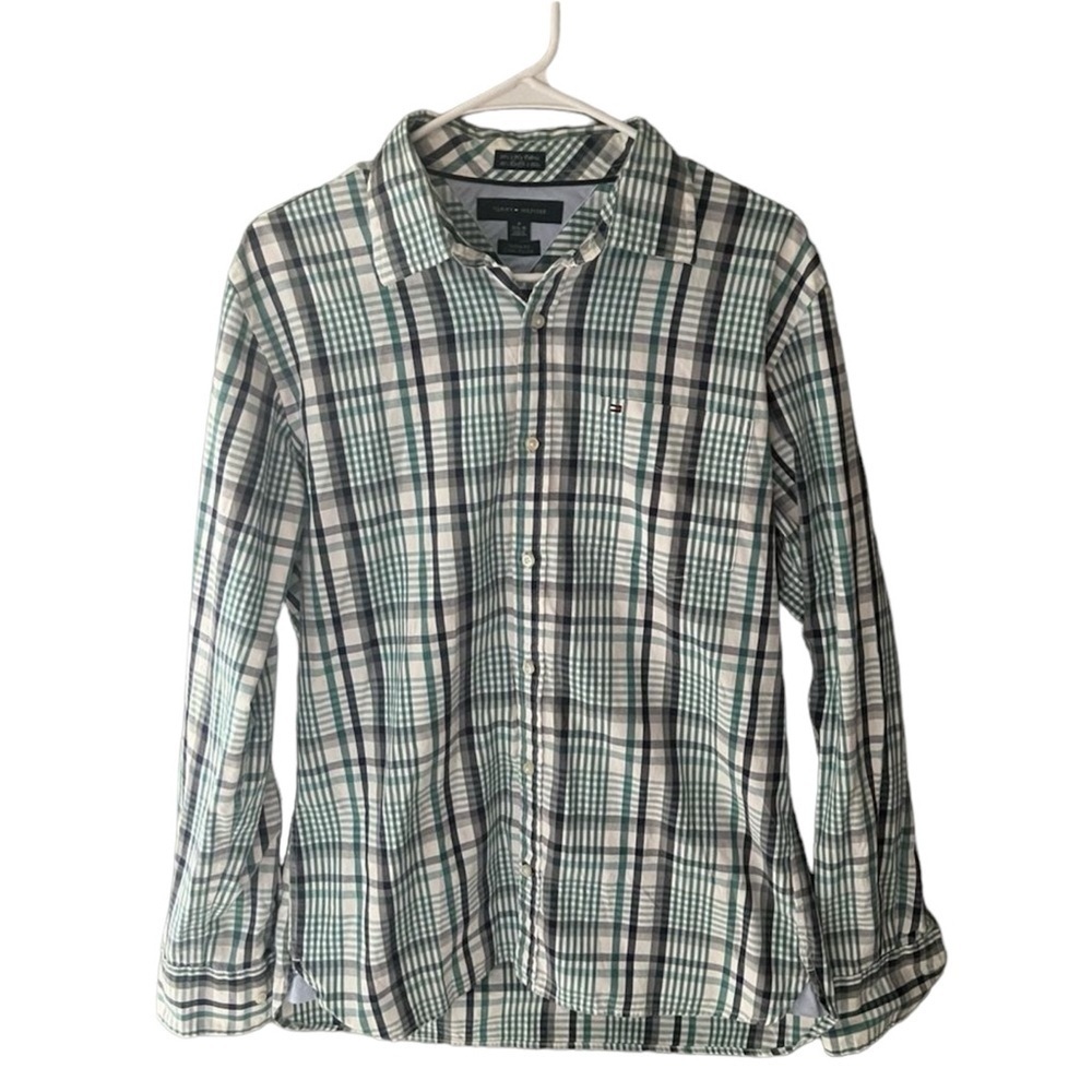 Tommy Hilfiger White, Green, Gray, and‎ Blue Button Down Shirt